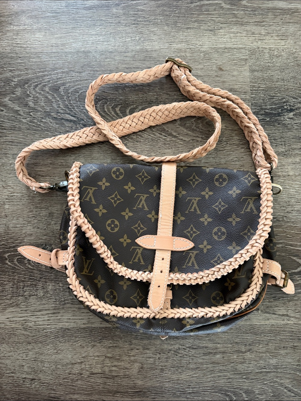 Vintage Boho Louis Vuitton Monogram Braided Trim Crossbody Bag